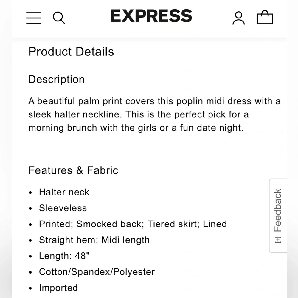 Express Cotton Blend Brown White Tropical Halter Neck Summer Brunch Midi Dress M - Picture 15 of 15